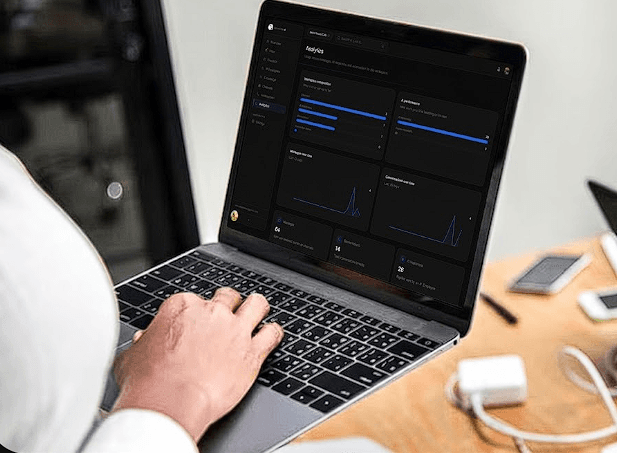 A JamesLabs AI customer running their business from a laptop